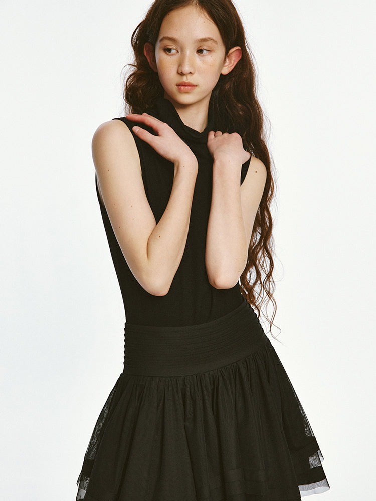 Fake Two-piece Mesh Sleeveless Dress
