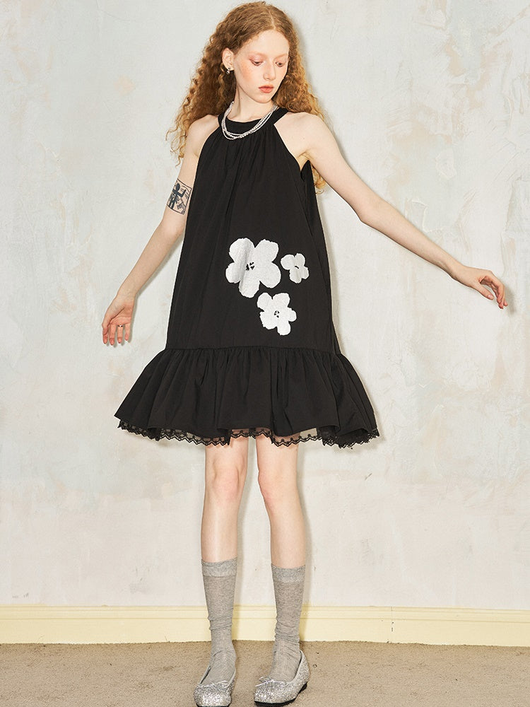 American Sleeve Lace Stitch Printed One-piece