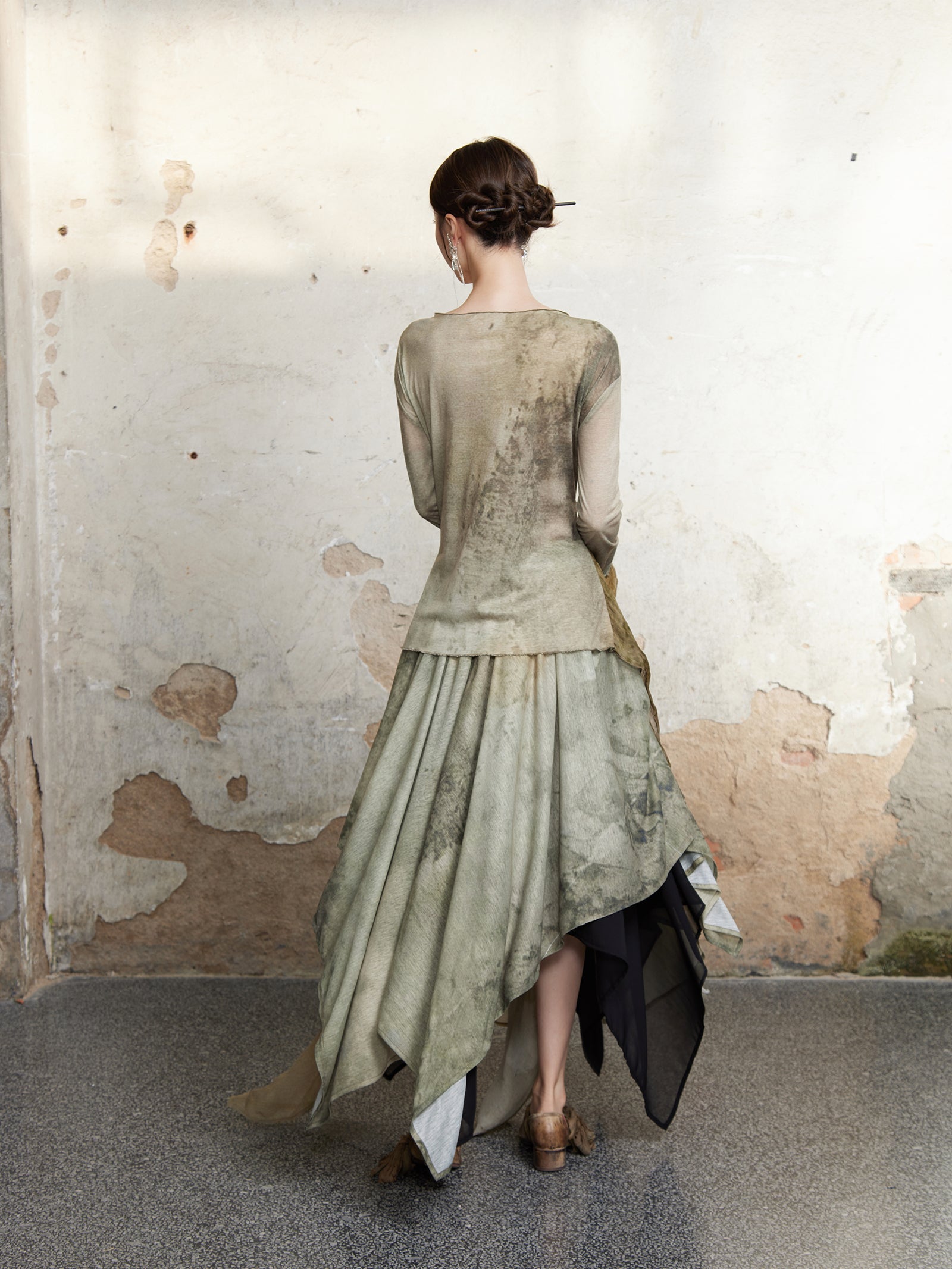 V-Ausschnitt-Twist-Design Langarm Pullover