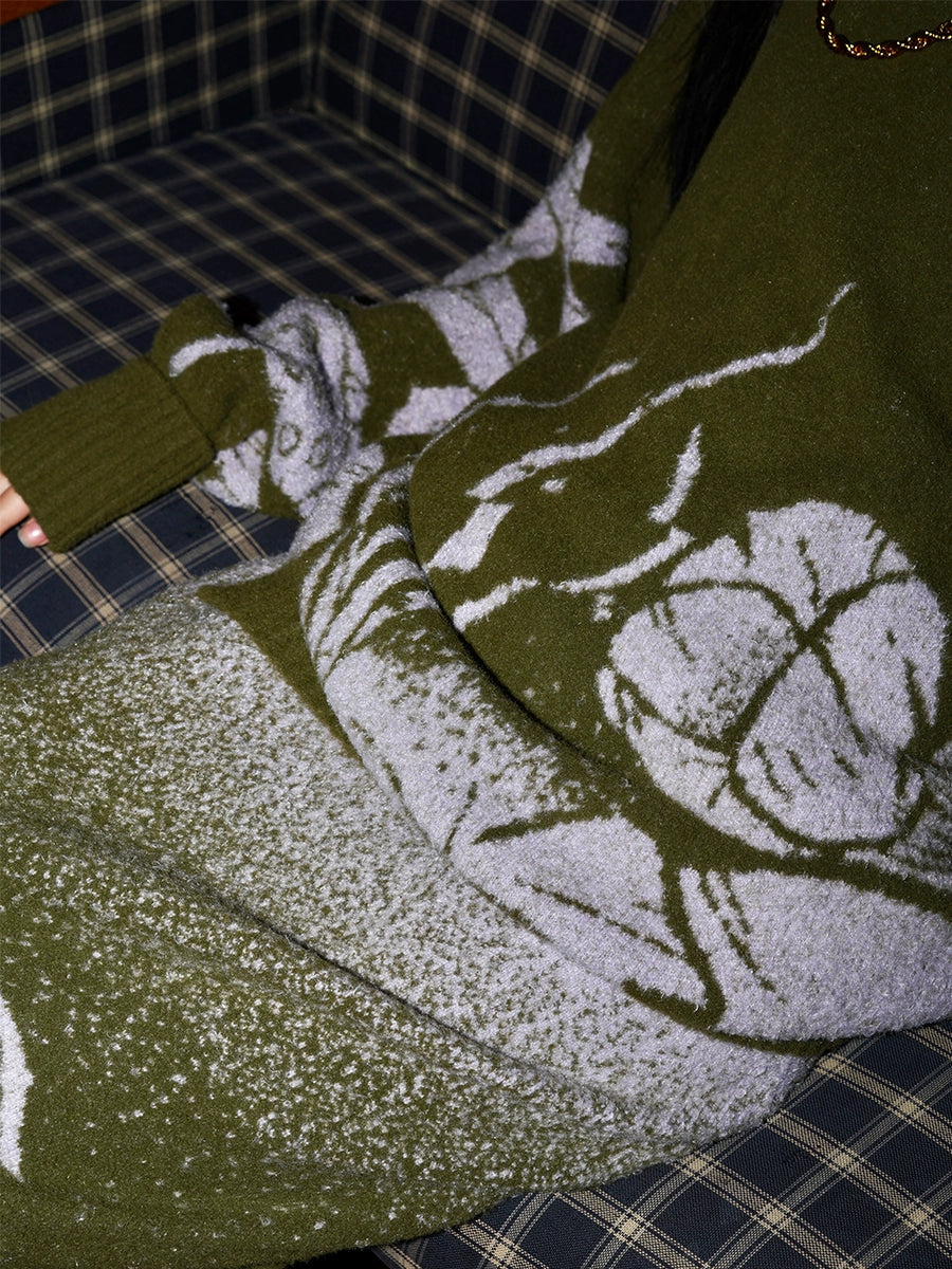 Lose Blume Jacquard Strickpullover & Rock