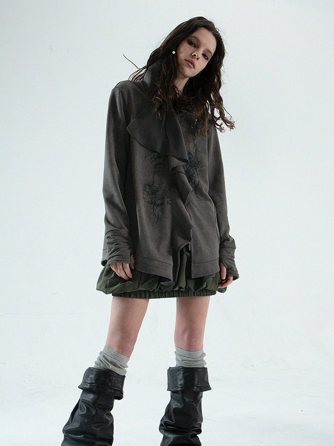 Ruffled Irregular Cut Sweat Jacket