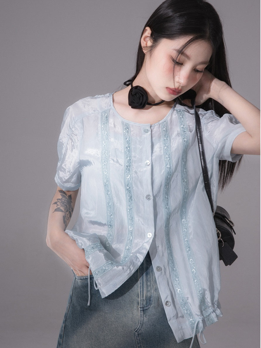 Glossy Drawstring Shirt & Slip Long Dress
