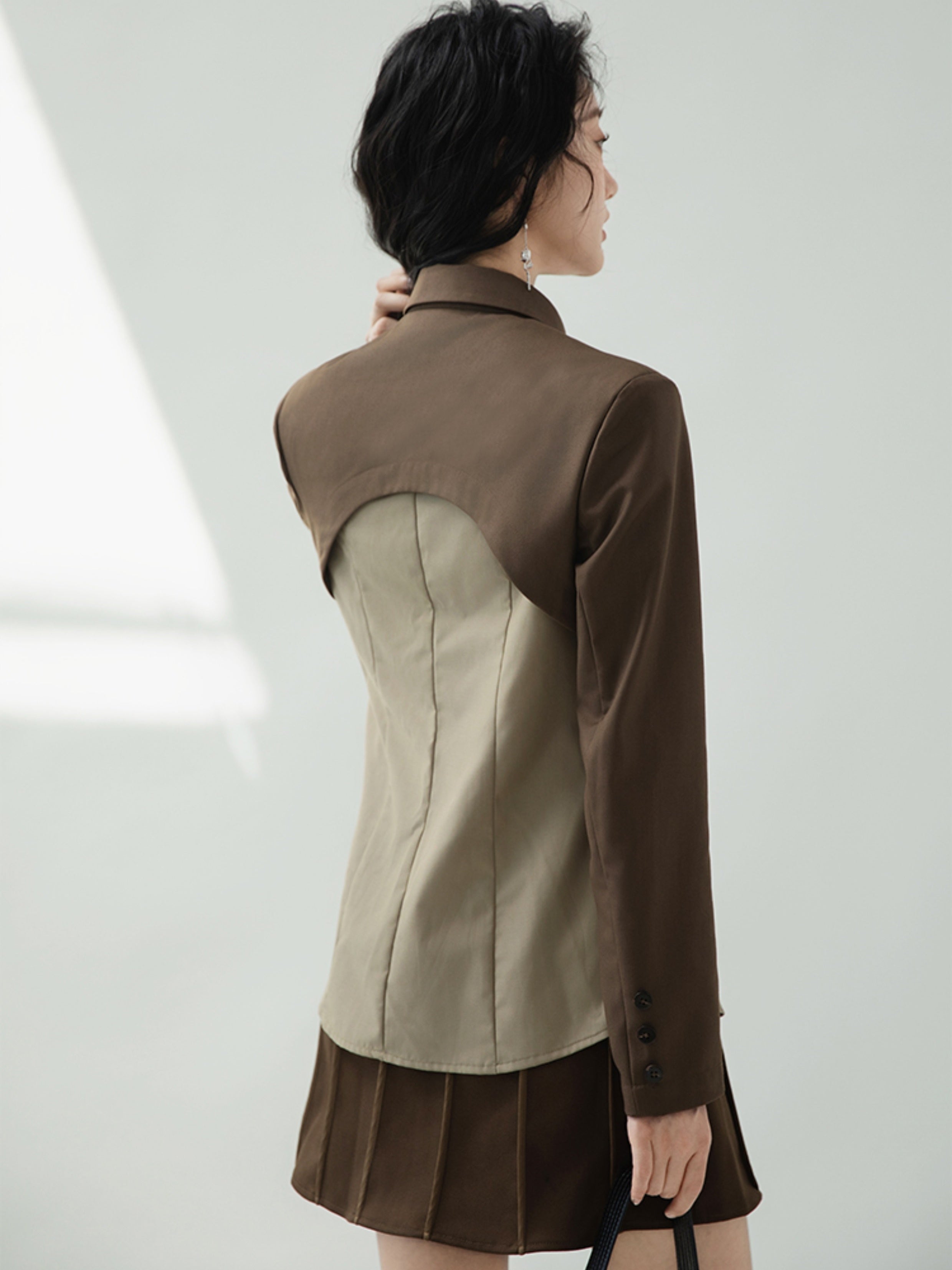 중국 버클 콘트라스트 컬러 페이크 2피스 셔츠