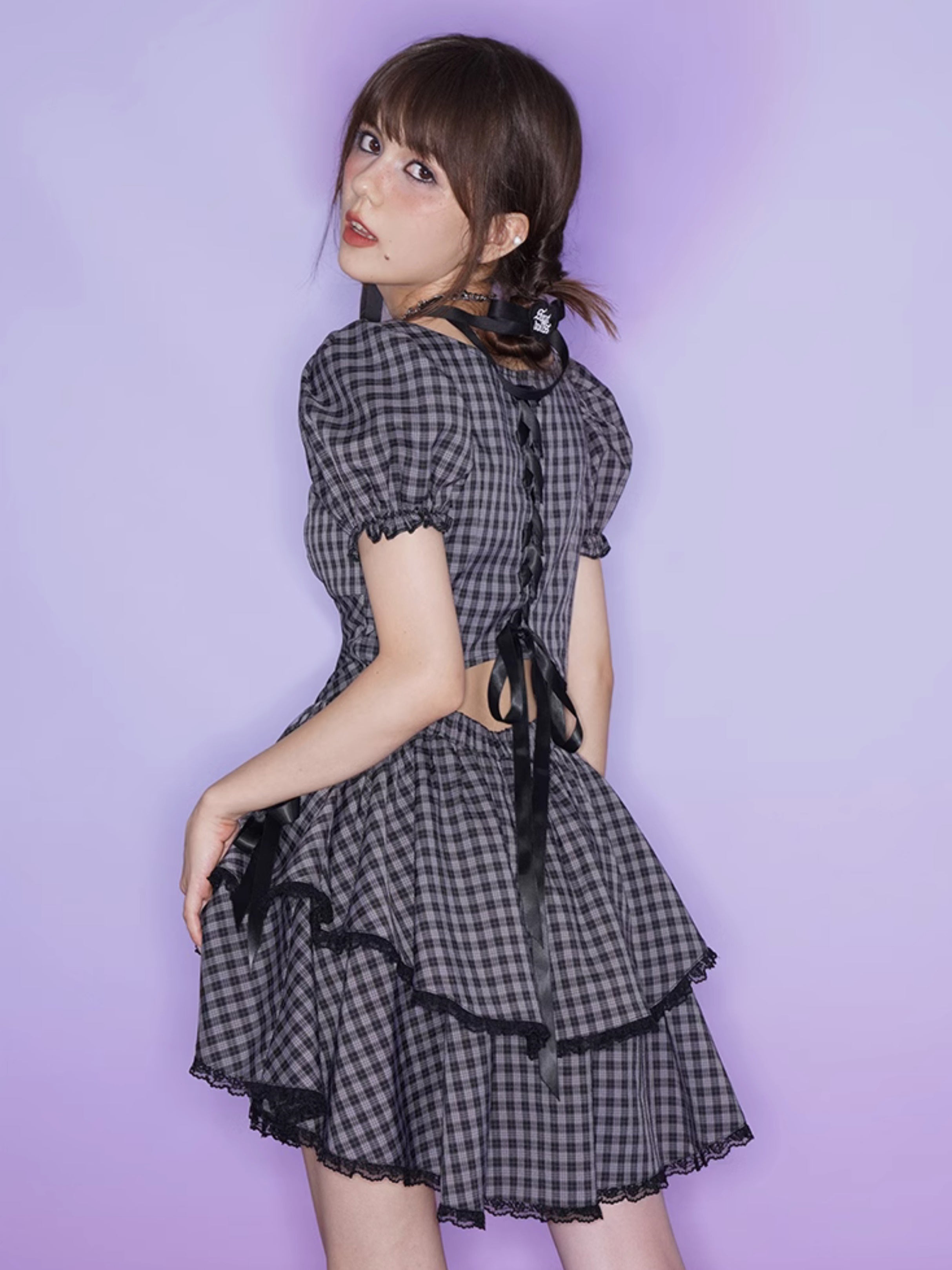 백 중공 점검 리본 원피스