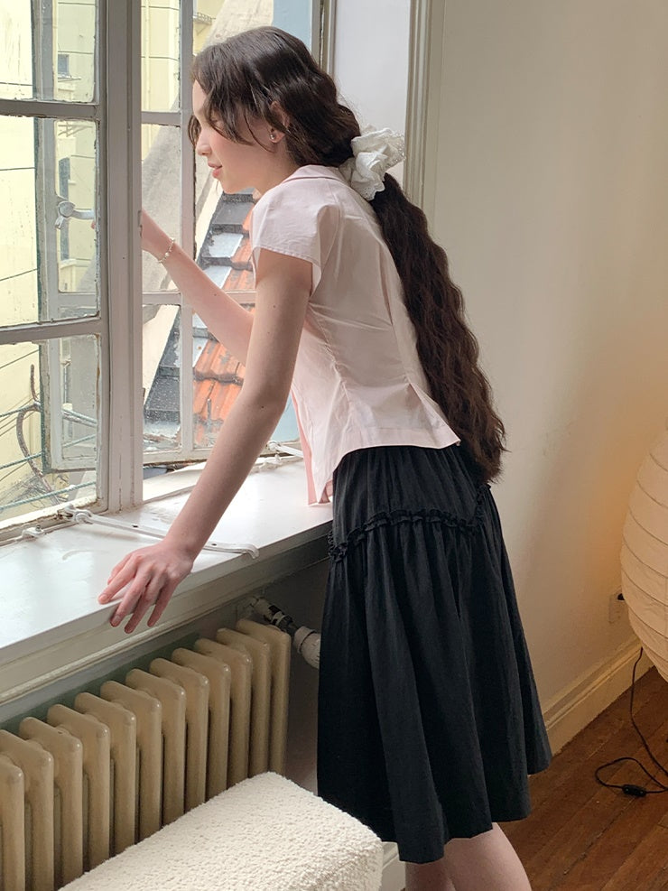 V-arc Design Waist Fungus Gather Skirt
