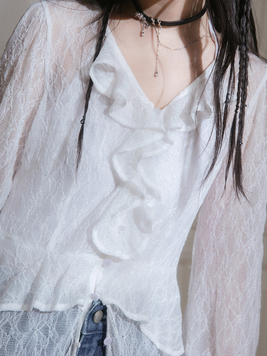 Lace V-neck Sheer Dress & Halter-neck Camisole Set-up