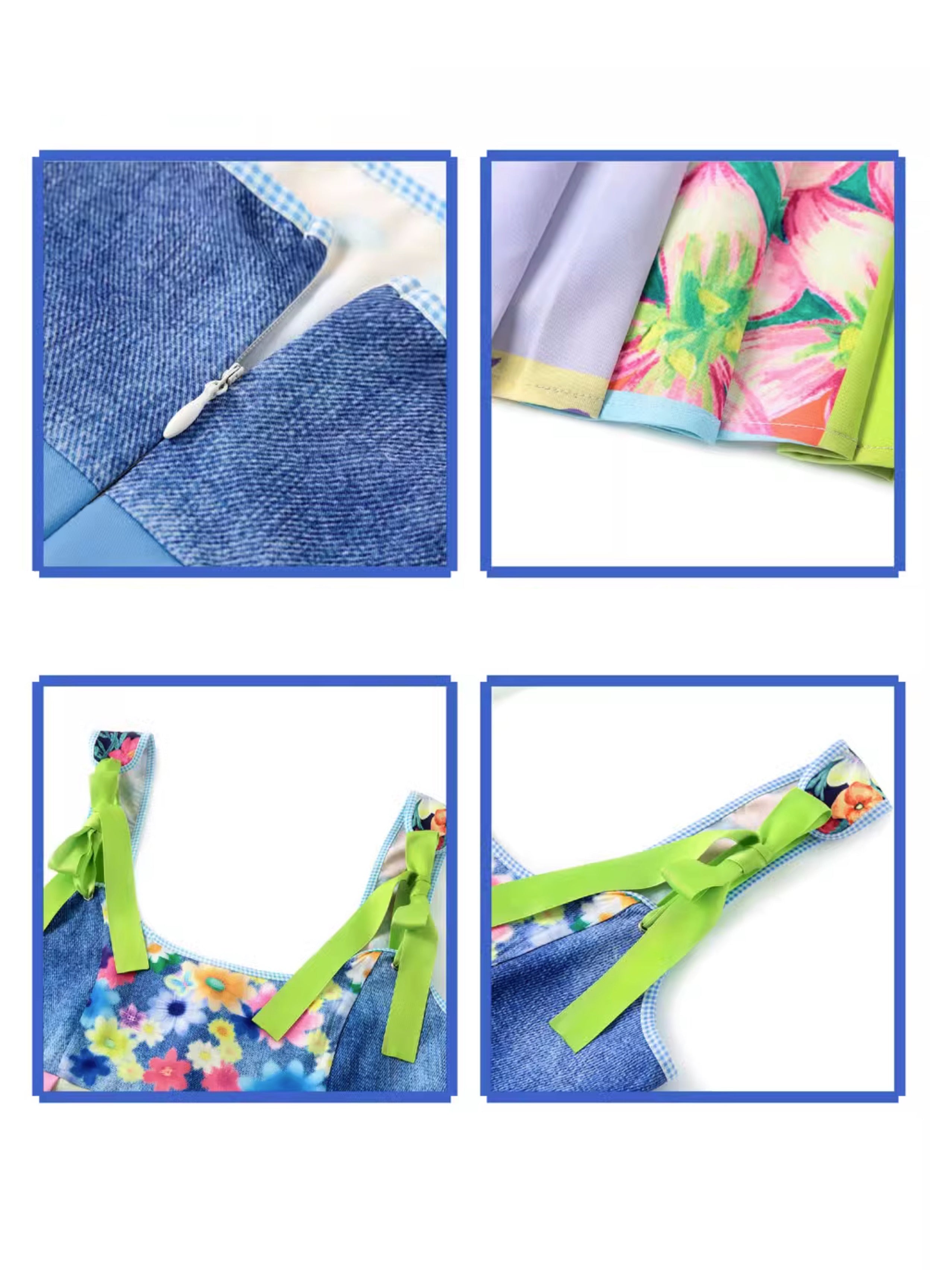 Stitching Denim Print Strap Sling One-piece