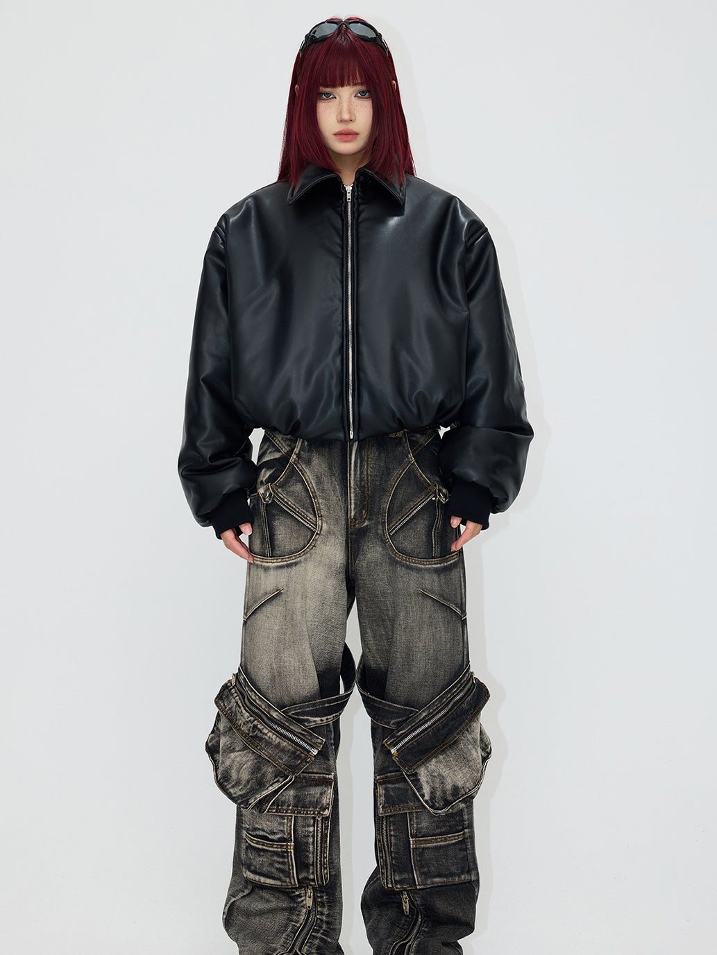 패딩 된 짧은 가죽 자켓