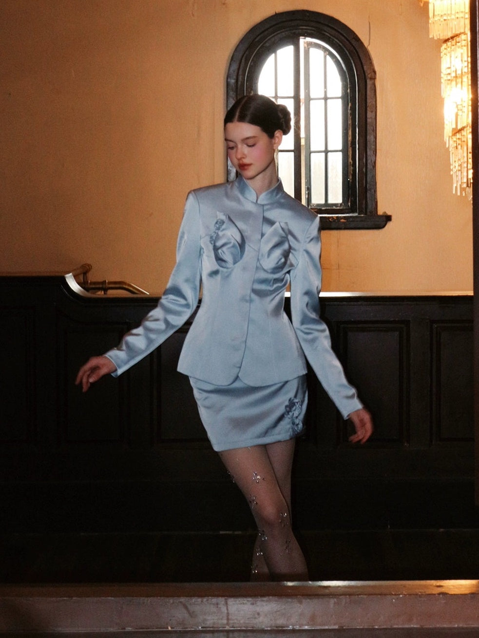 Dreidimensional Blumendesign Mao Kragenjacke & Rock