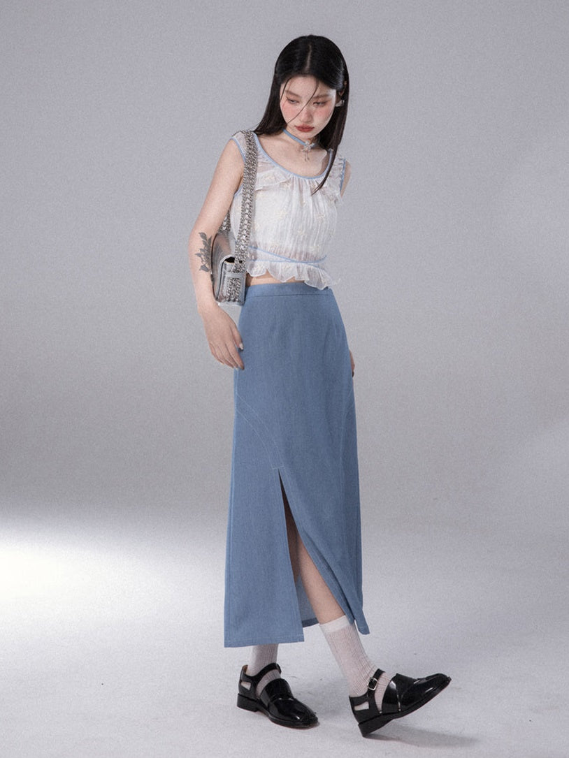 Embroidered Sleeveless Tulle Top & Tube Top