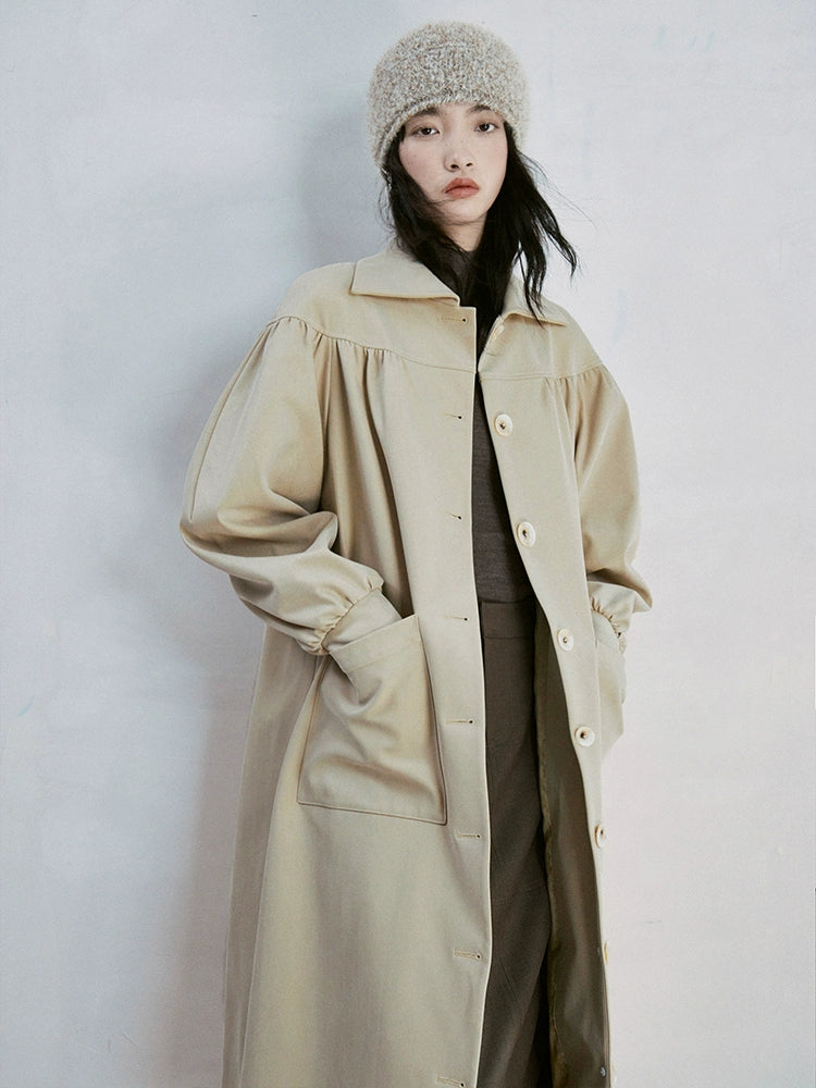 Dropped Shoulder Gather Convertible Collar Coat