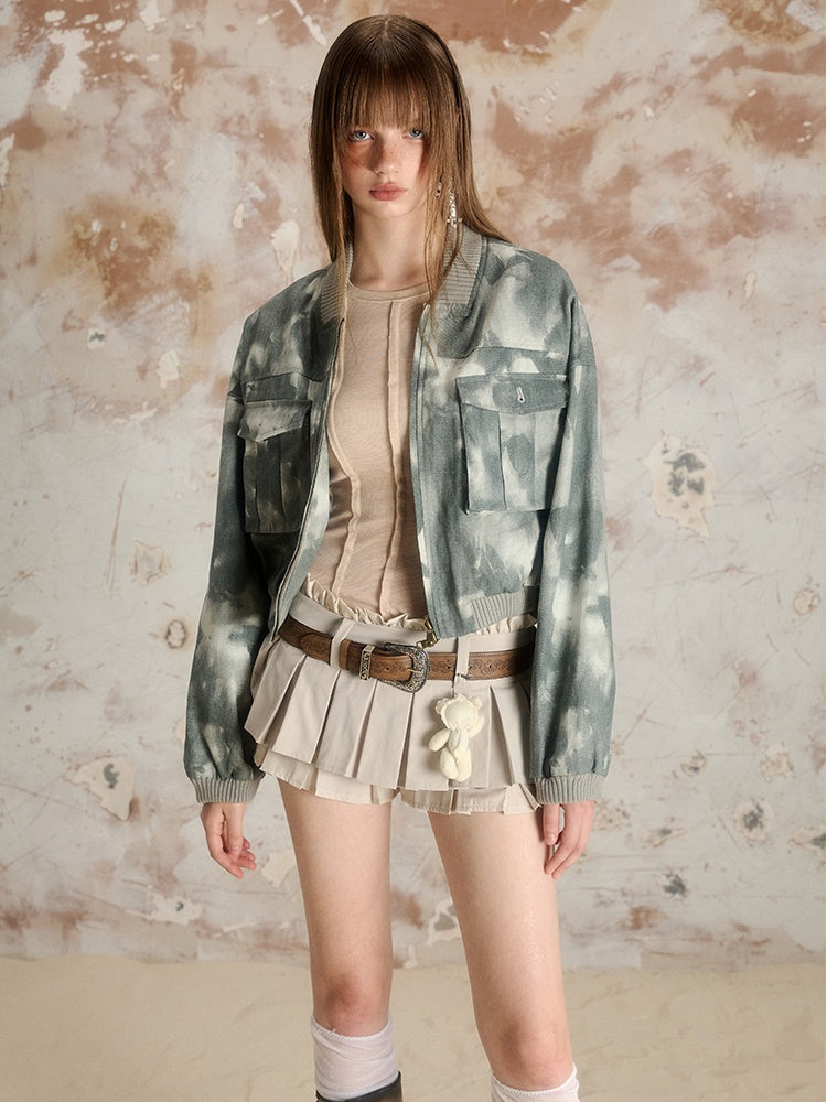 숏 캐주얼 워싱 프린트 재킷