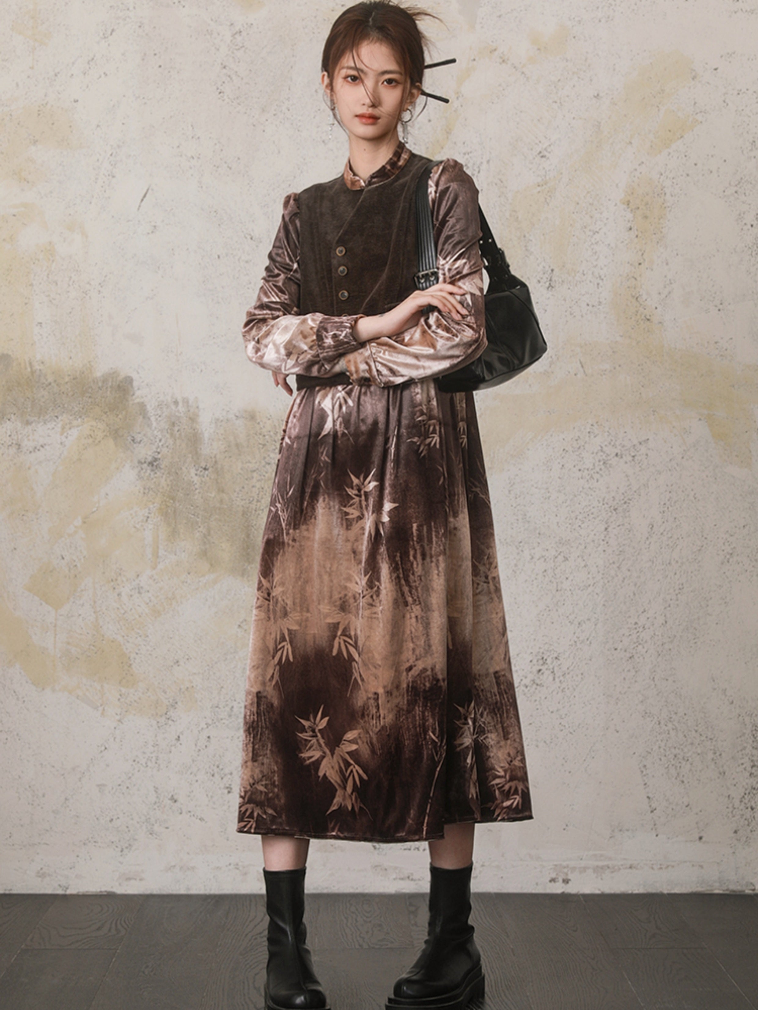 중국 스타일 가짜 트위 넥타이 넥타이 염색 드레스