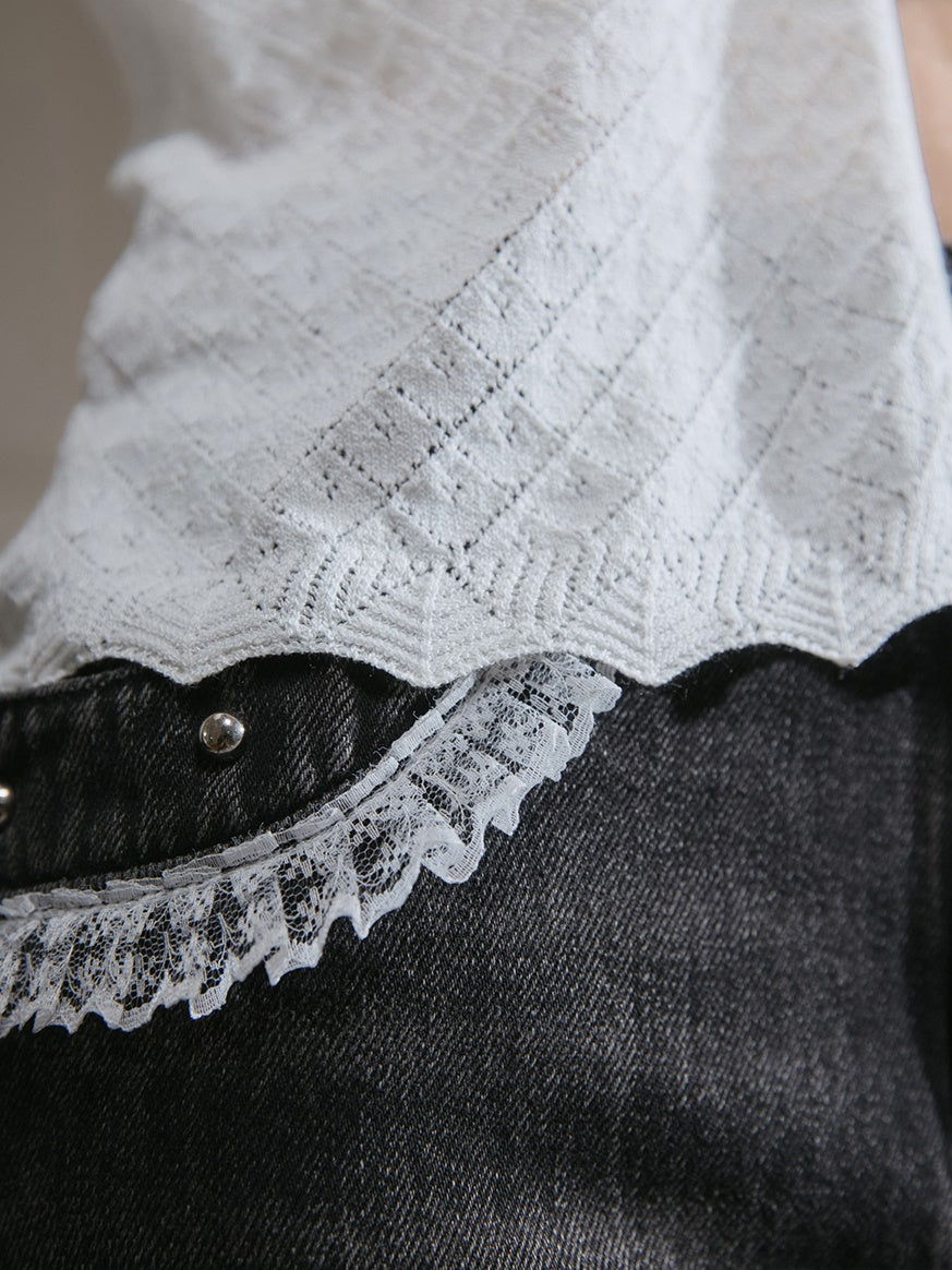 Hollow Short Knitted Cardigan & Camisole Set-up