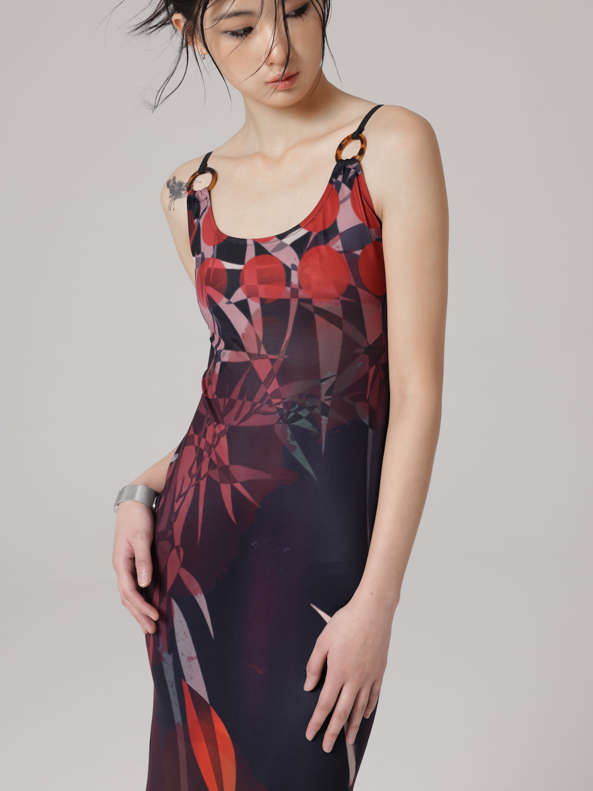 CHINESE STYLE PRINT MERMAID ADJUSTMENT SUSPENDER Dress