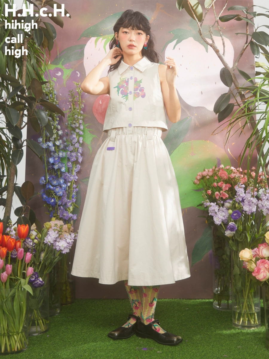 Gradient Grape Print Mid-length Sleeveless Shirt One-piece