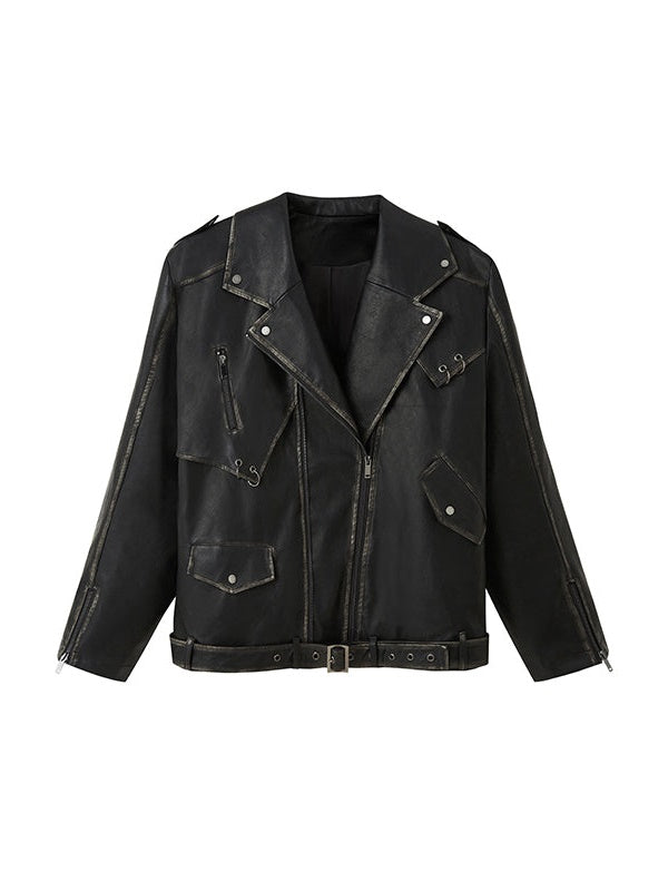 Retro lose Lederjacke