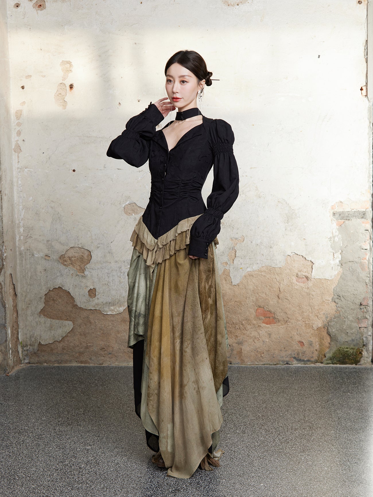 V-Neck Palace 스타일 퍼프 슬리브 상단