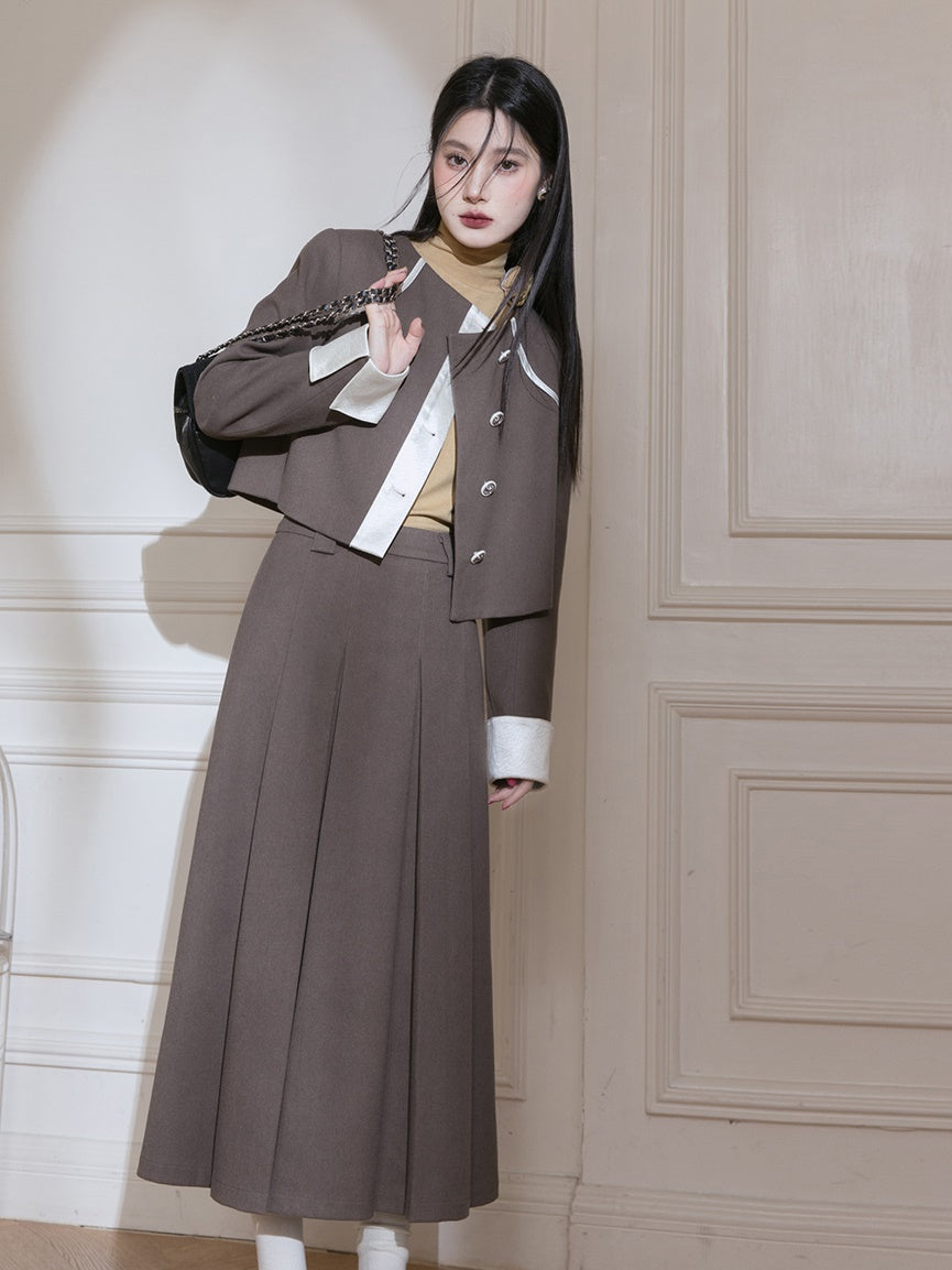 Satinstich Short Jacket & Long Faltenrock-Setup