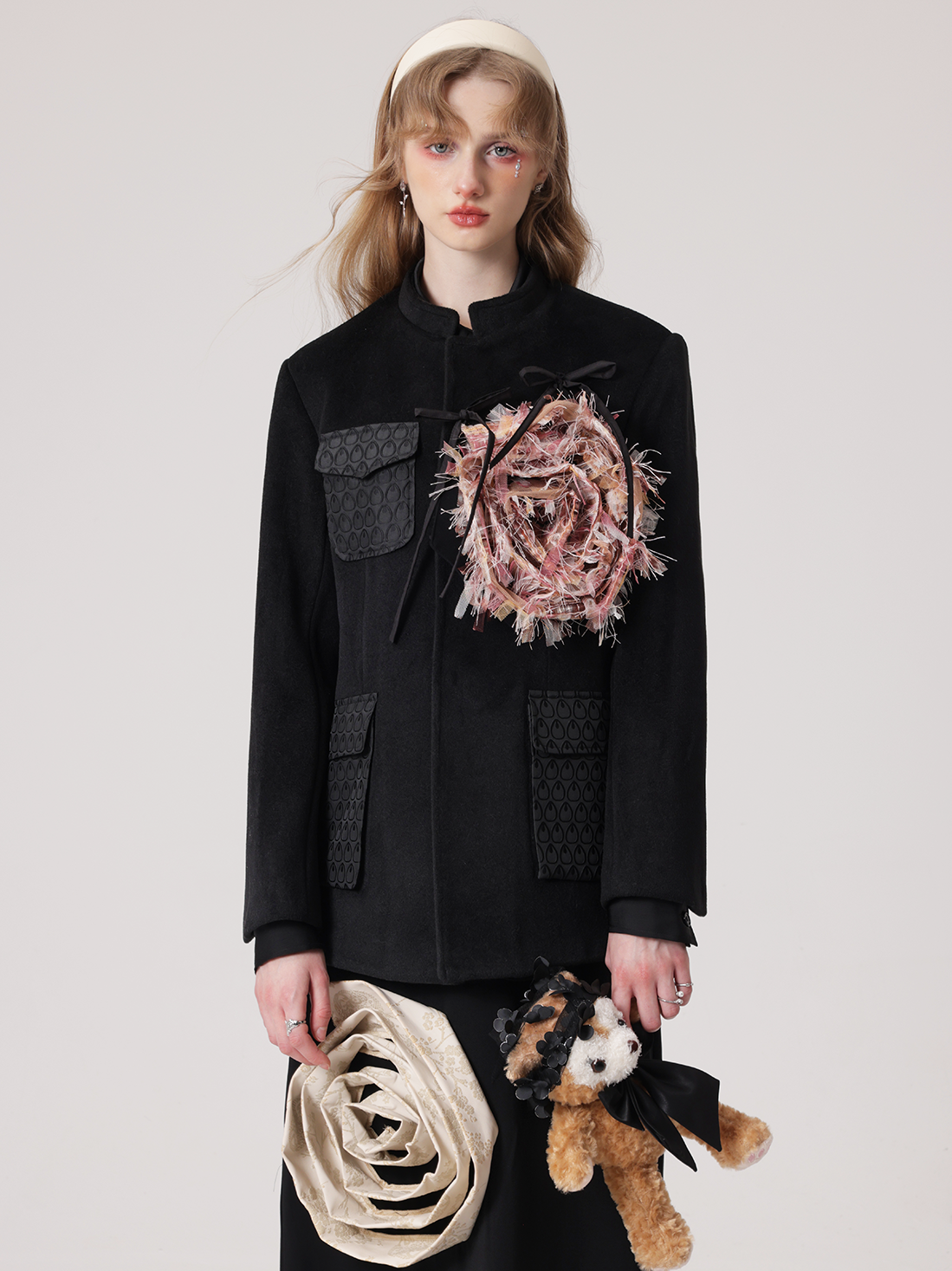 Rose Detachable Mid-mountain Collar Jacket