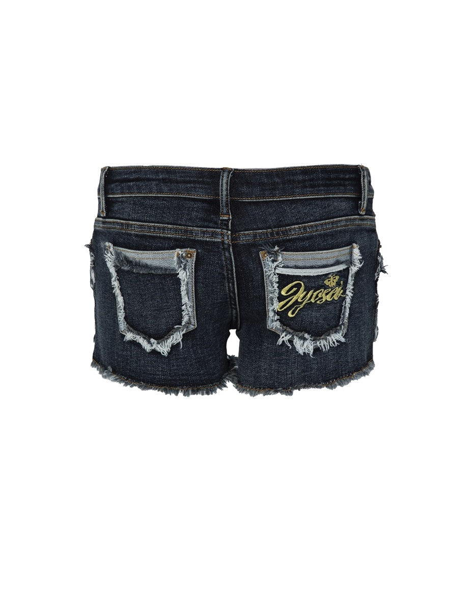 레트로 미드 로우 허리 데님 반바지