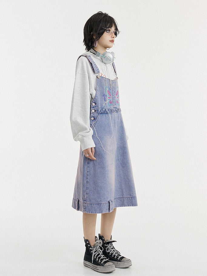 Slim Denim Strap Skirt