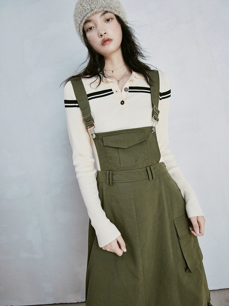 입체 포켓 워크 서스펜더 스커트