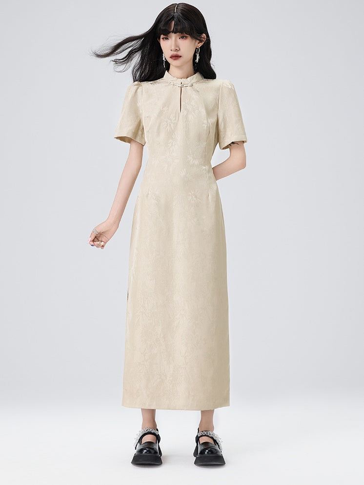 Chinese Style Short Sleeve Slit Long Dress