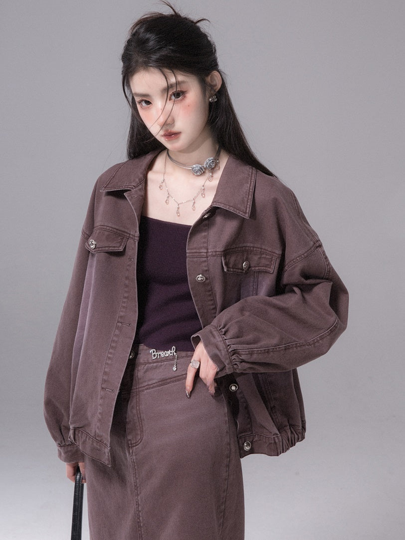 Denim Jacket & Slit Skirt Set-up