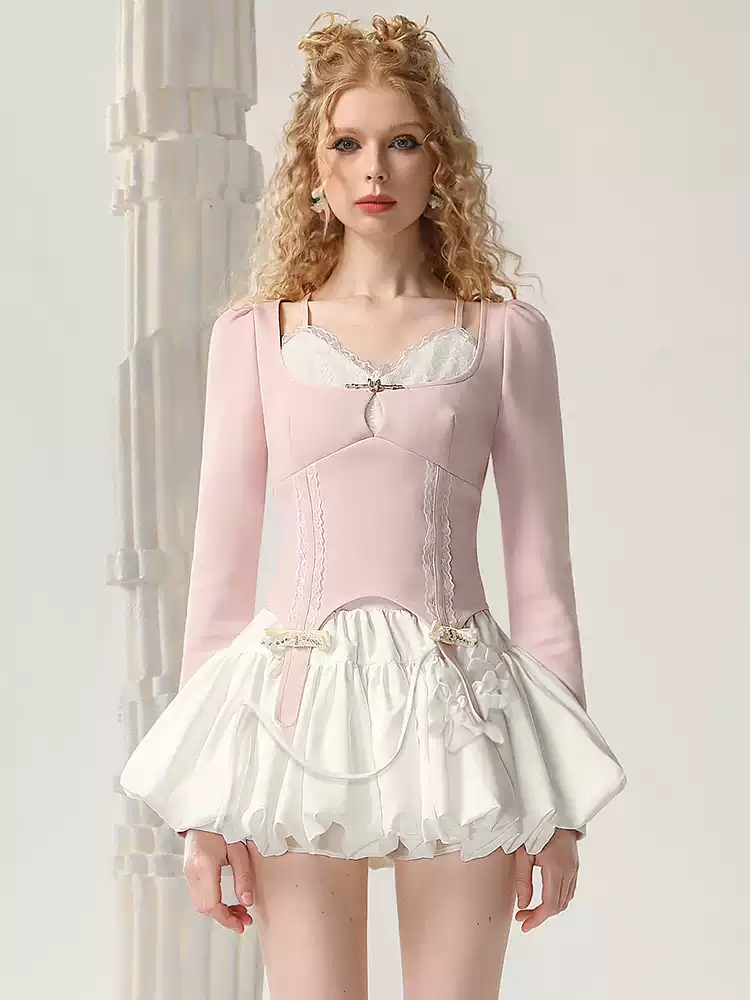 Slim Lace Ribbon Bustier Cute Blouse