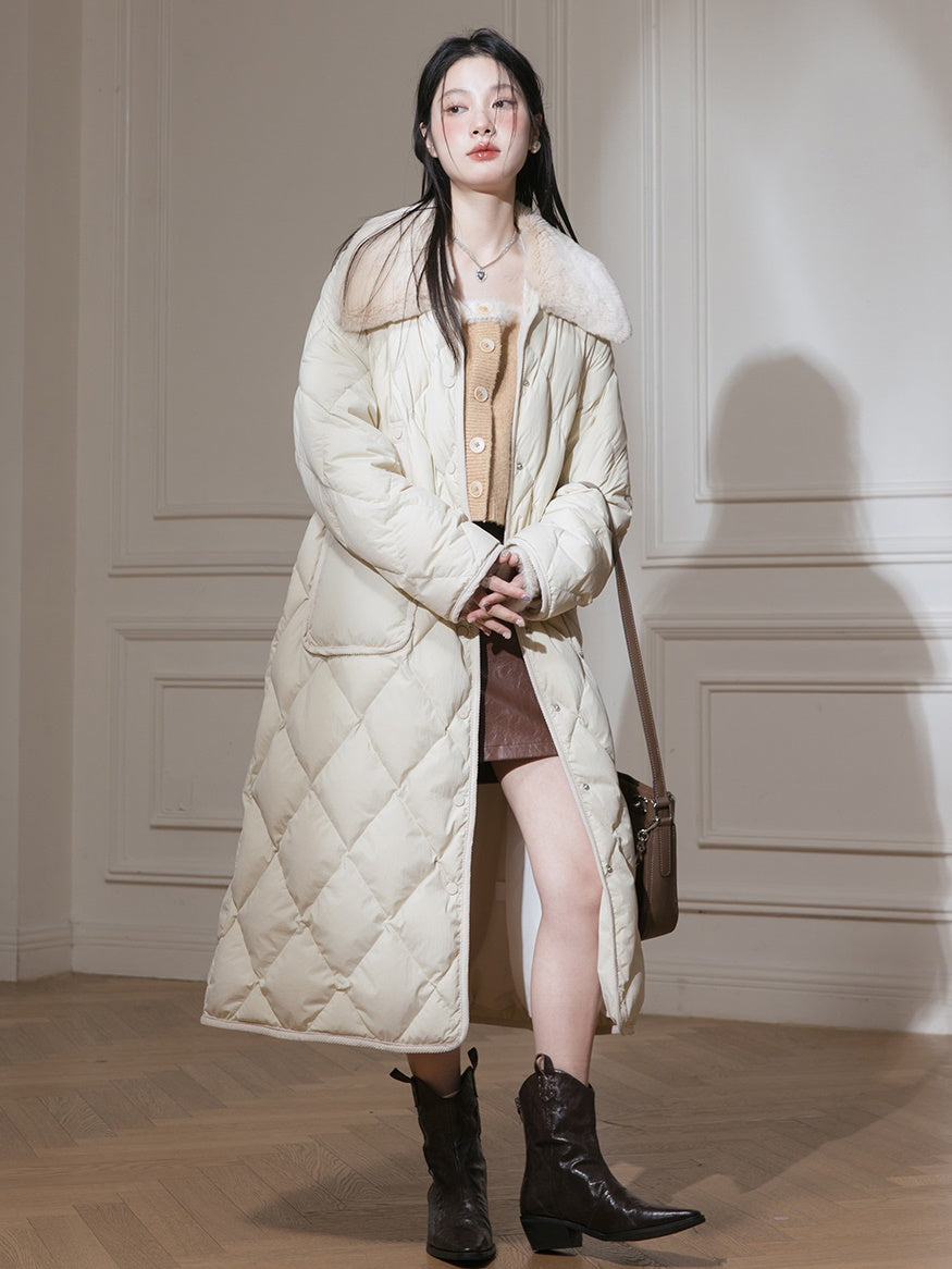 Fur Collar Diamond Stitch Down Coat