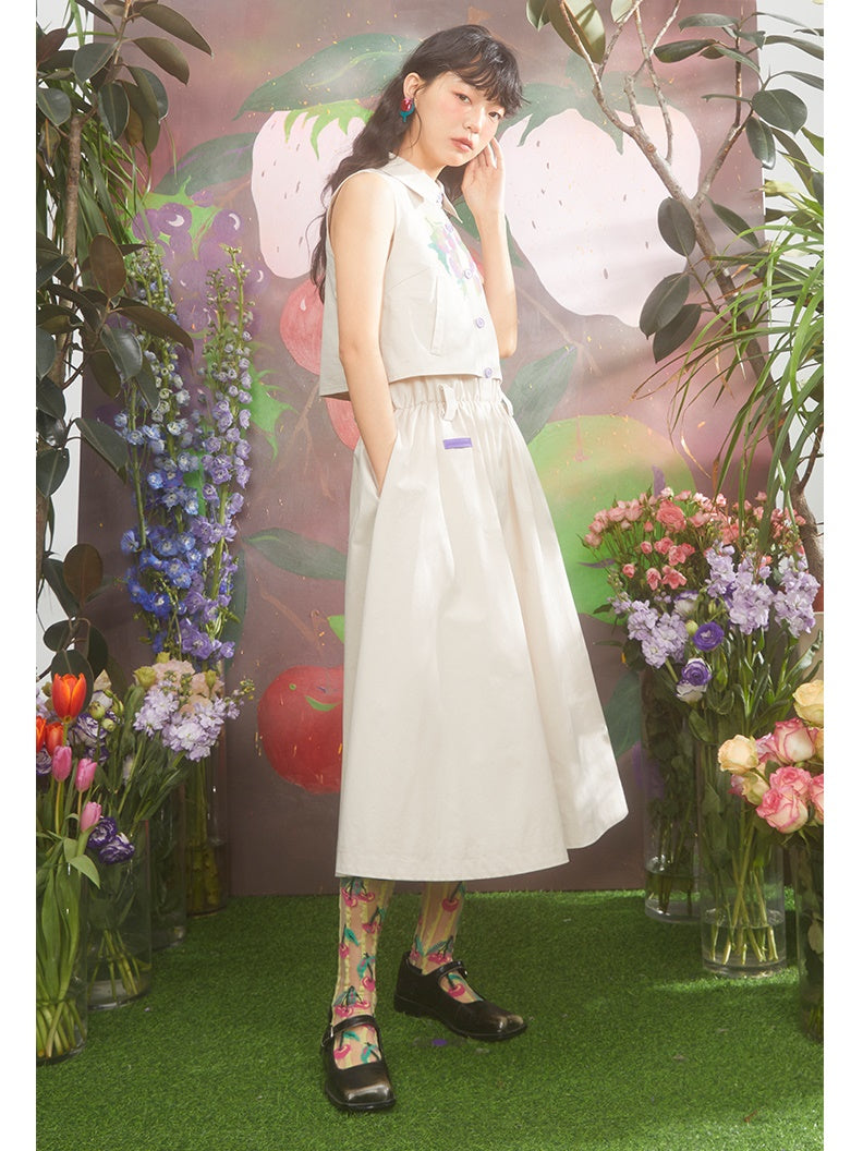 Gradient Grape Print Mid-length Sleeveless Shirt One-piece