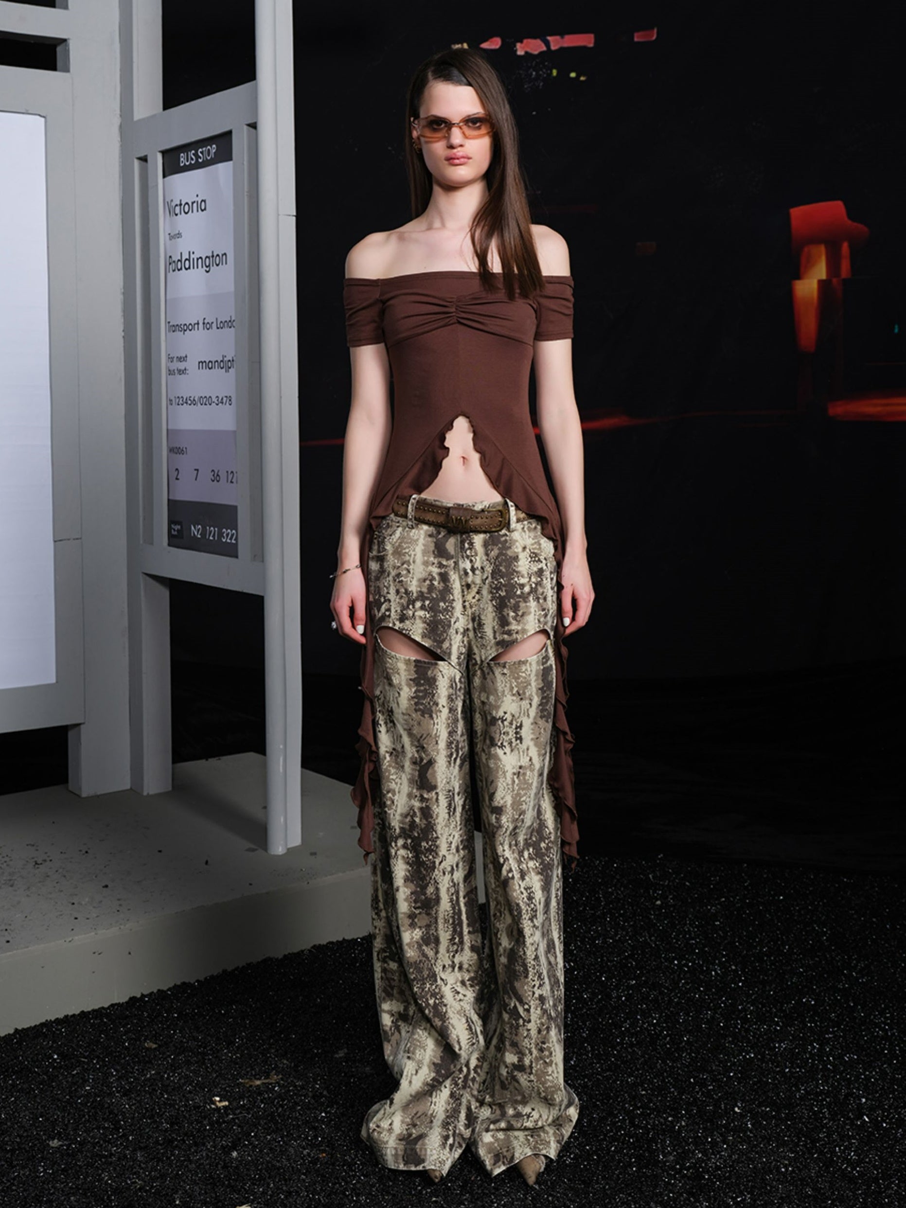 Mottled Hollow Denim Pants