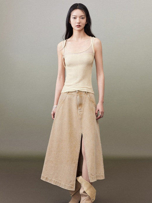 Knitted Stitching Strap Tank Top