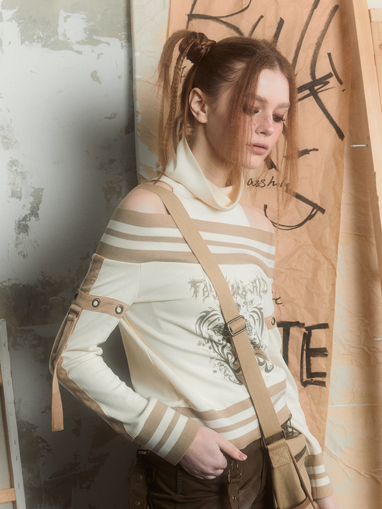 One-shoulder Long-sleeved Pullover