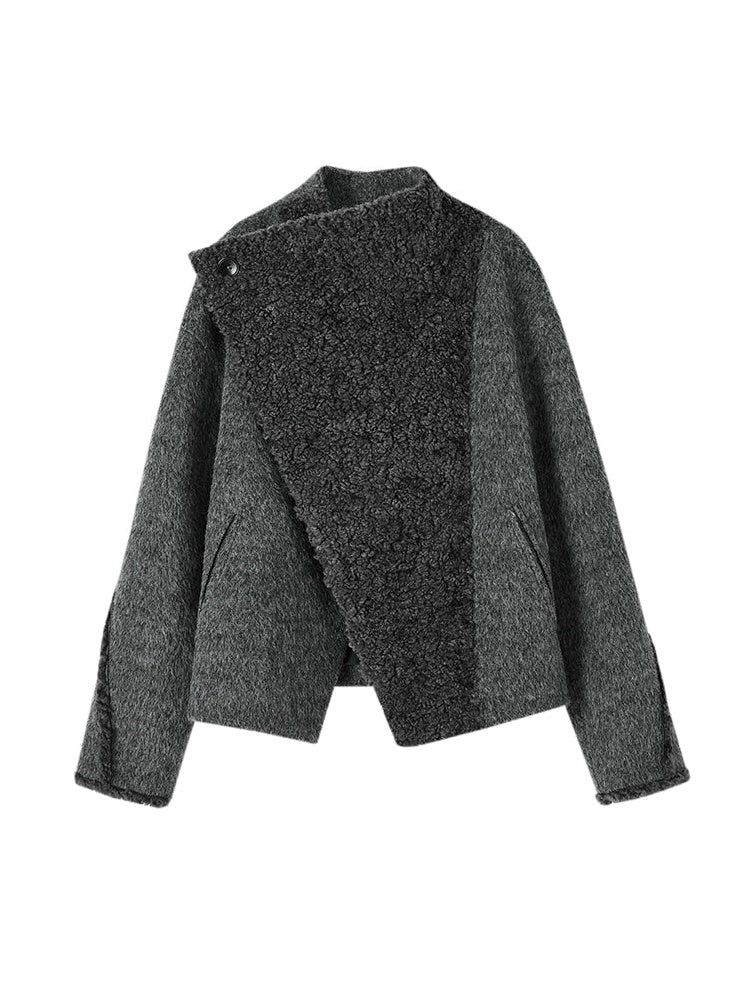 드레이프 넥 보아 짧은 재킷