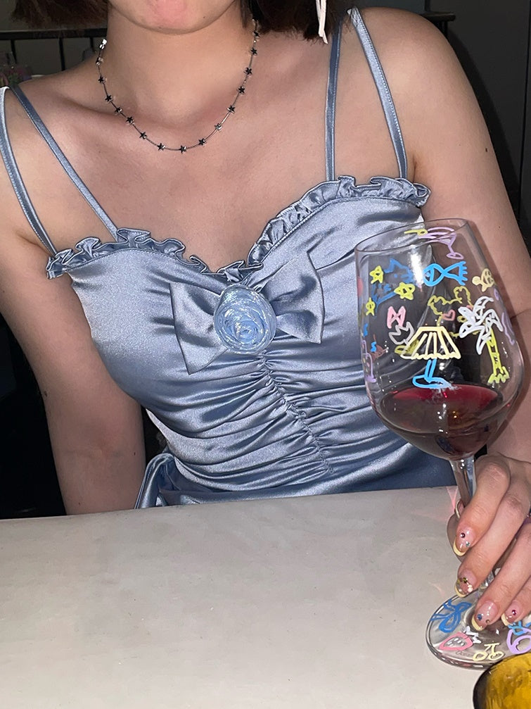 장미 3 차원 꽃 서스펜더 드레스