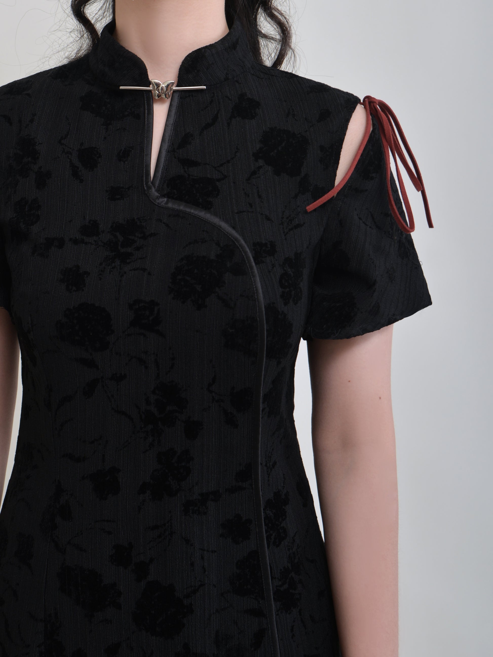 New Chinese Style Color Trim Irregular Frill Dress