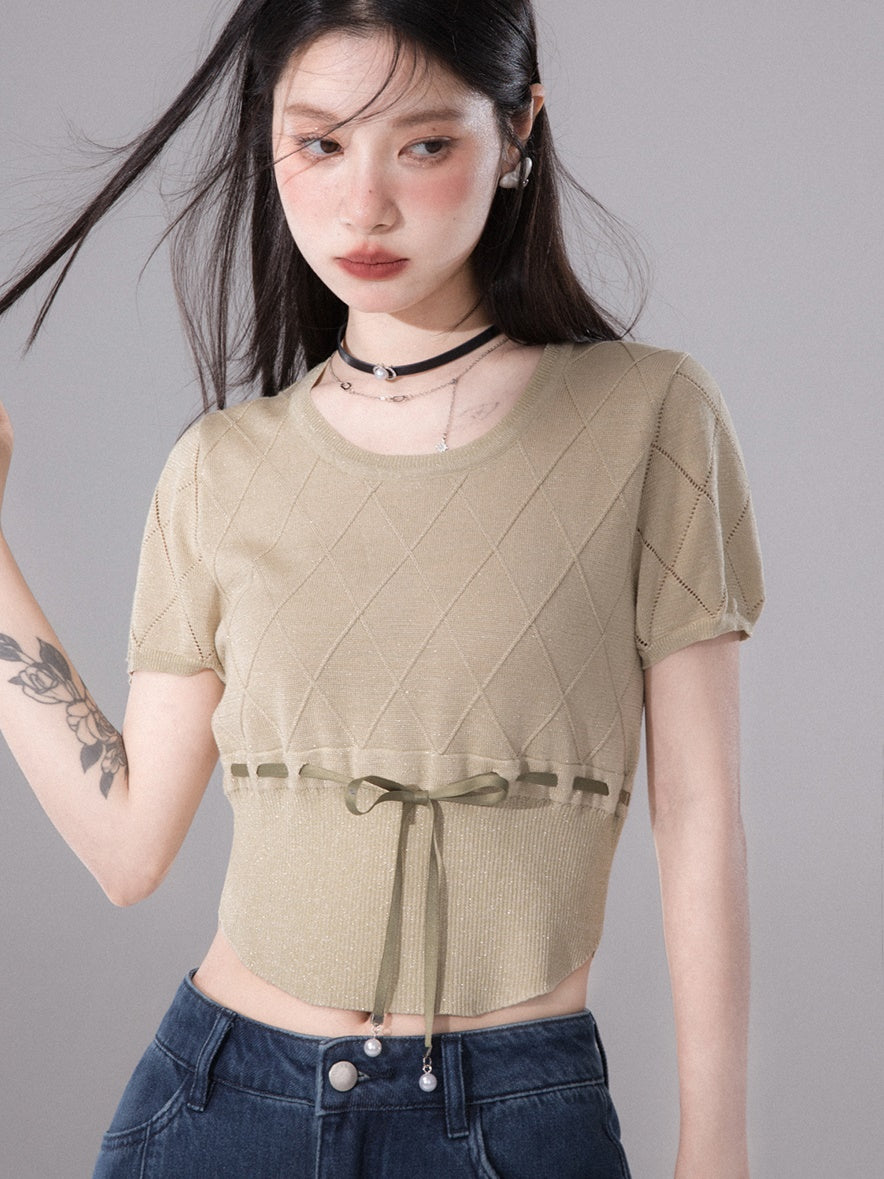 U-neck Rhombus Knitted Top