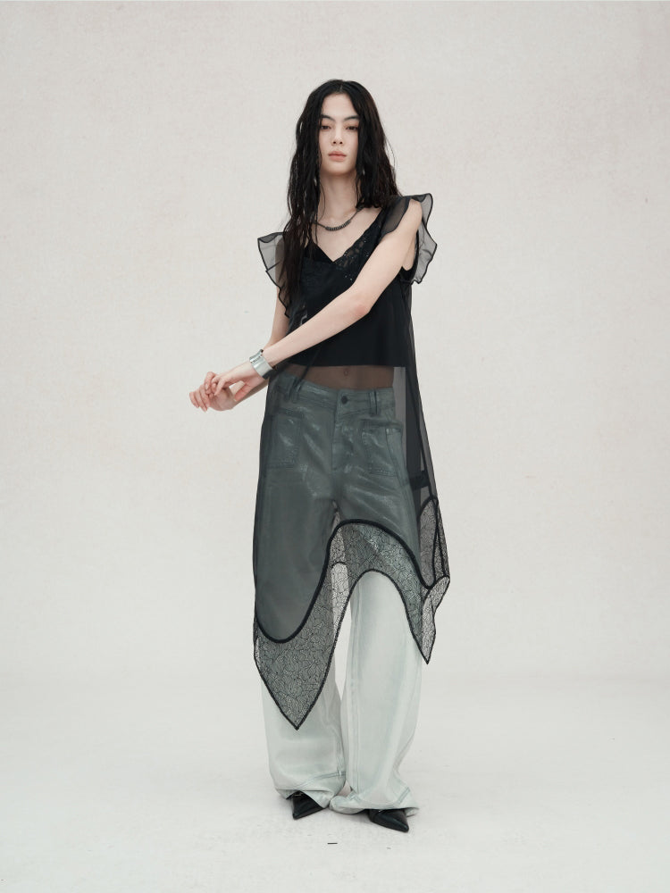 Lace Sequin Embroidery Tulle See-through Dress