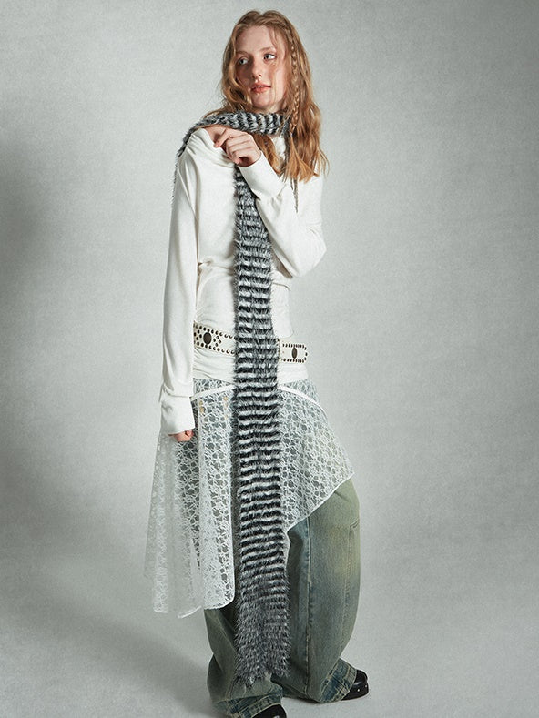 스윙 칼라 프린트 개더 티셔츠