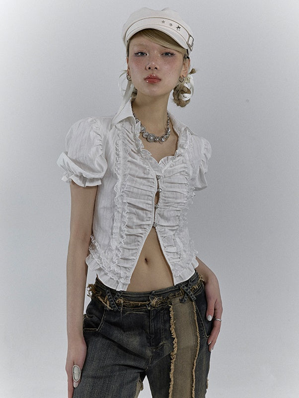 M manche à manches bouffantes en V