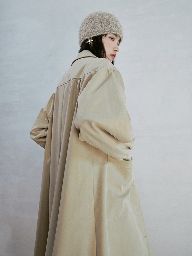 Dropped Shoulder Gather Convertible Collar Coat