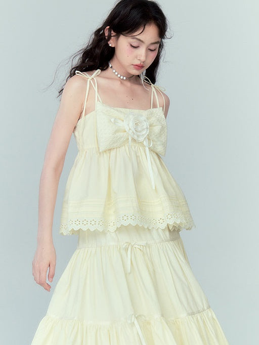 Ribbon Puffy Short Camisole & Ribbon Cake Skirt