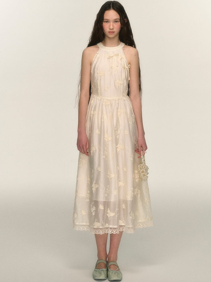 Butterfly Embroidery American Sleeve Long Dress