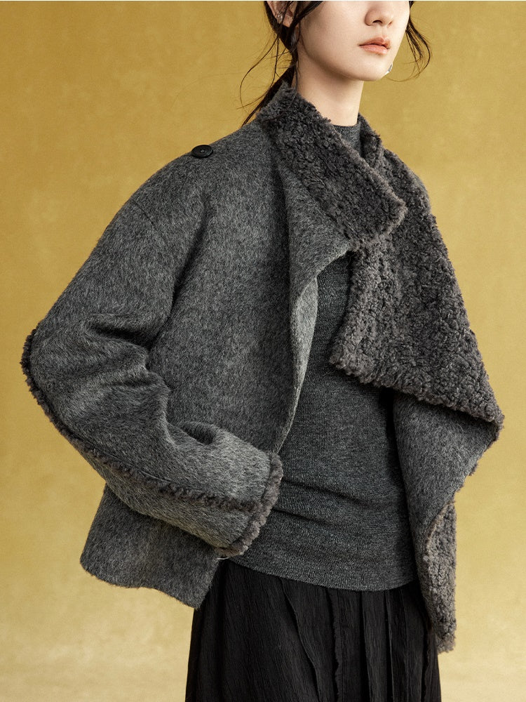 드레이프 넥 보아 짧은 재킷