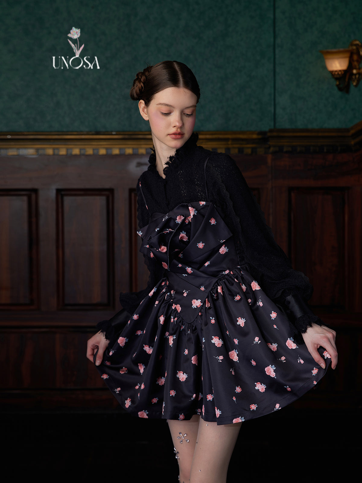 3 차원 새싹 꽃 인쇄 서스펜더 드레스