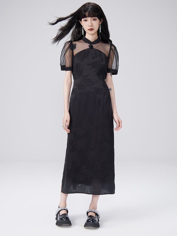 Durchsichtiges Puffärmel langes Kleid