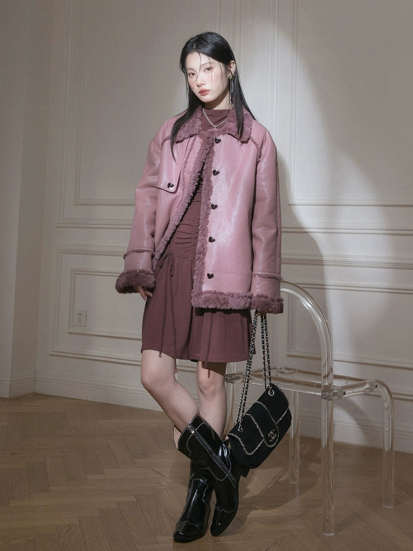Fur Collar PU Leather Jacket
