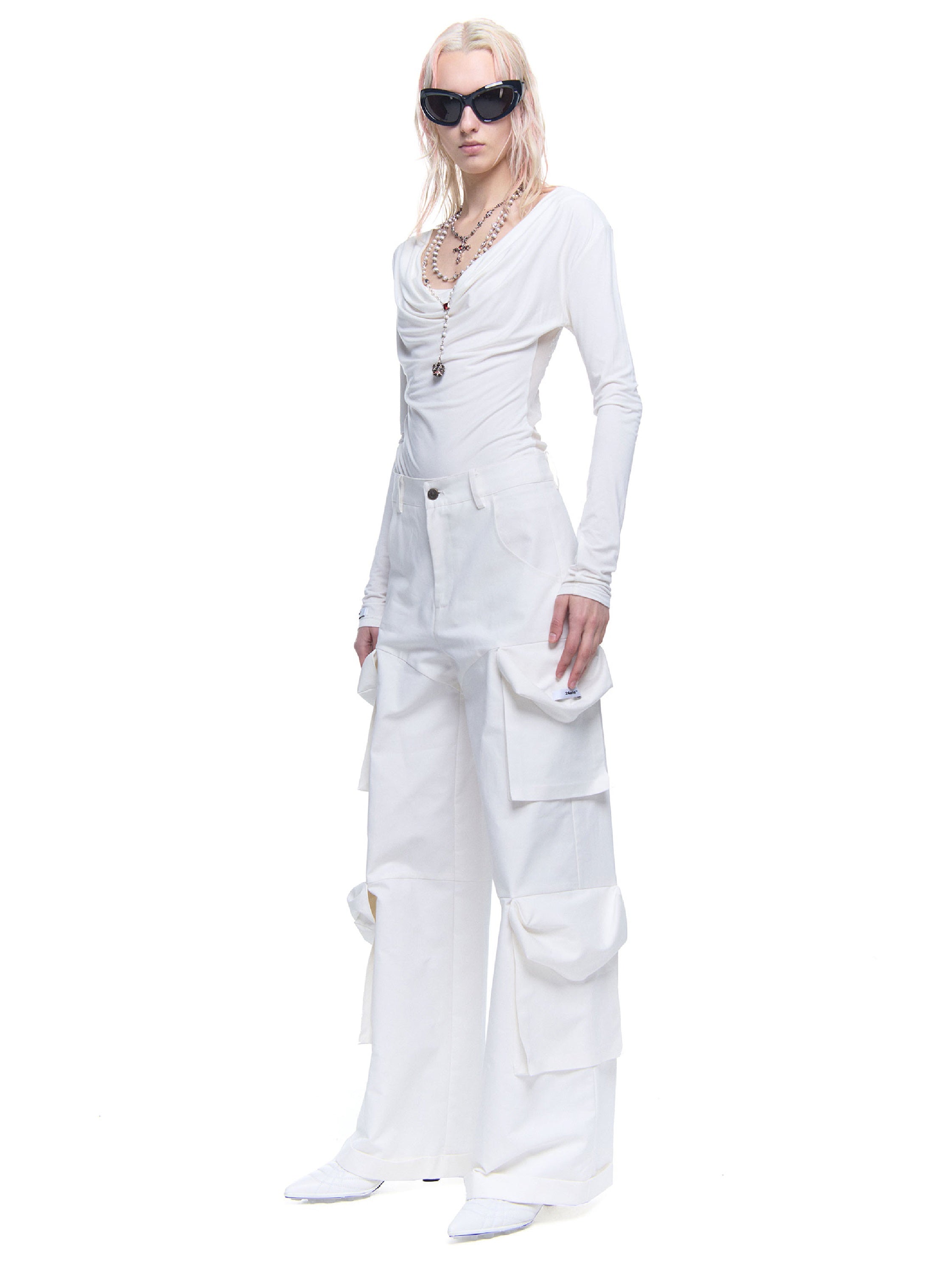 멀티 포켓 넓은 다리 바지